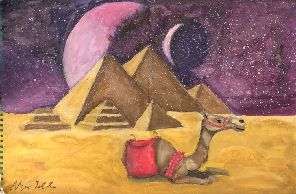 Surrebral Pyramids of Gaza Painting Egypt Moon