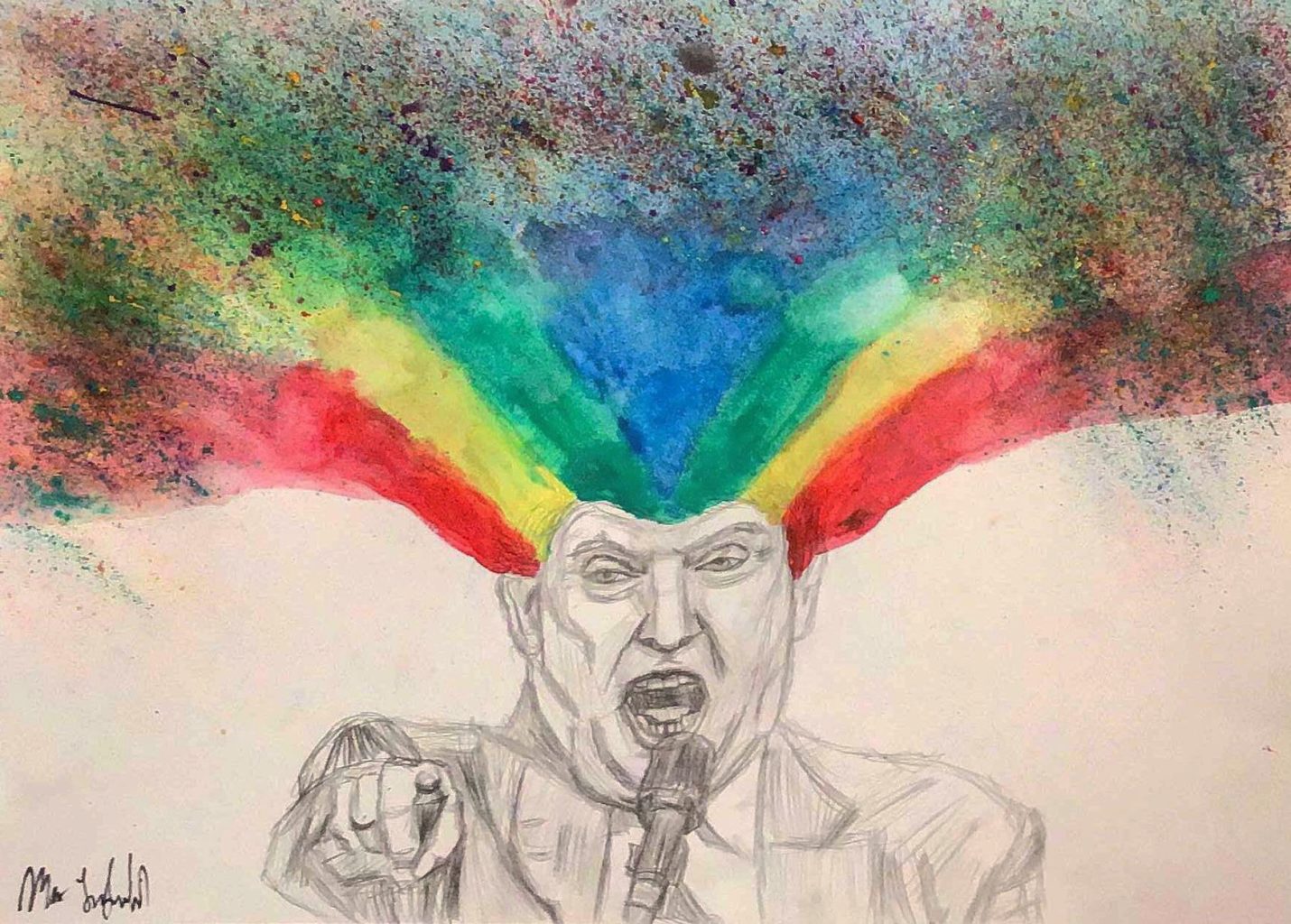 The Exploding Mind of the Mad King Painting- Donald trump painting and portrait drawing with an explosion