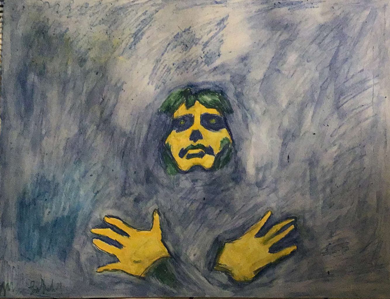 Freddie- Surrebral Portrait Art of Freddie Mercury with Watercolor and Watercolor Pencils