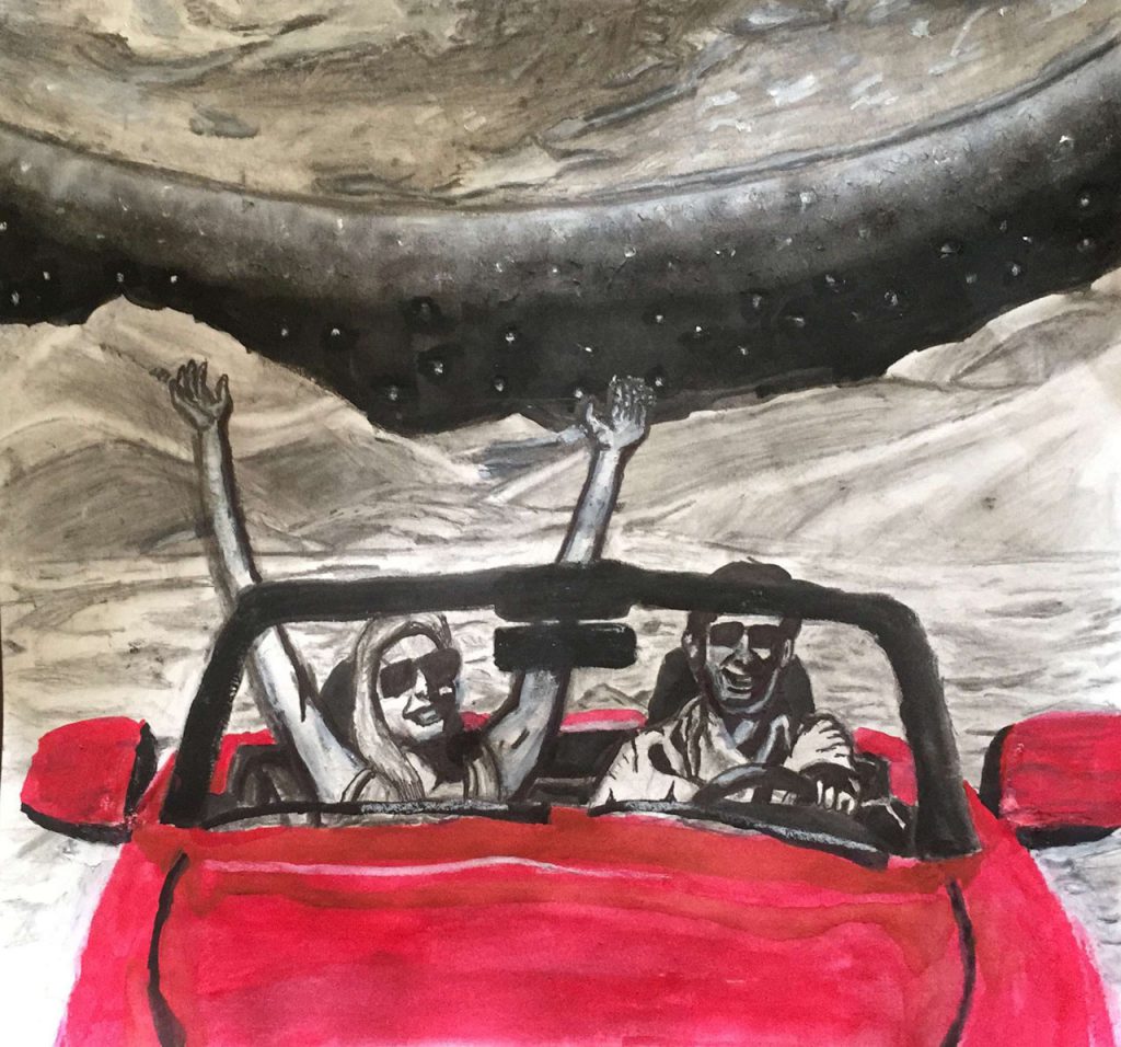 Surrebral Driving on the Moon Painting and Drawing