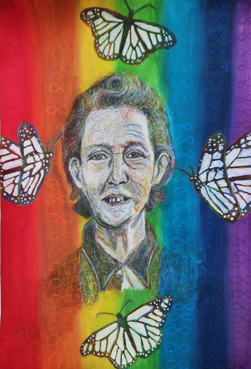 Temple Grandin neurodiversity art with butterflies