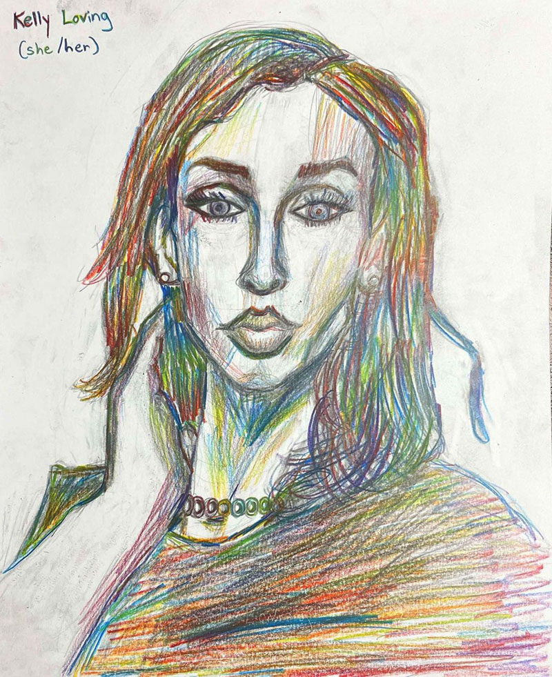 Rainbow colored portrait of Club Q Victim, Kelly Loving.