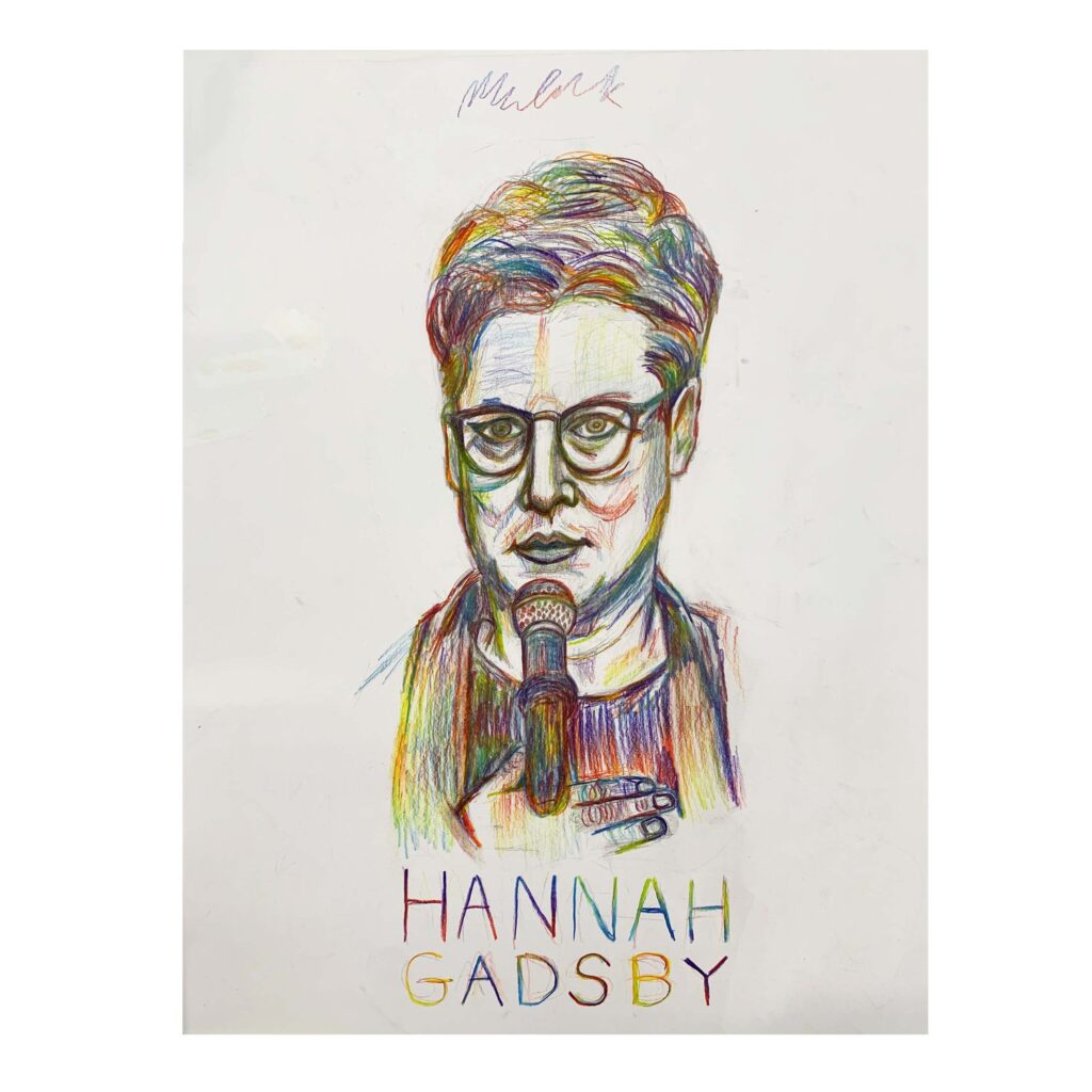 This portrait of Australian comedian, writer, and actor, Hannah Gadsby, was created with rainbow colored pencils.  They are LGBT, but just like me, are also on the autism spectrum.