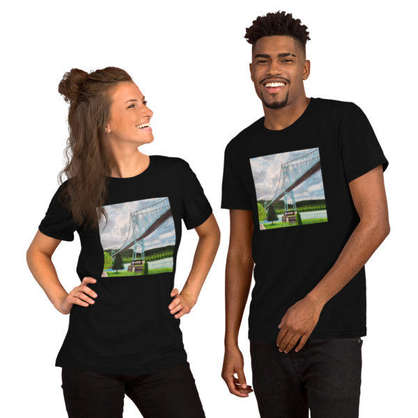 Models wearing St John's Bridge shirt.