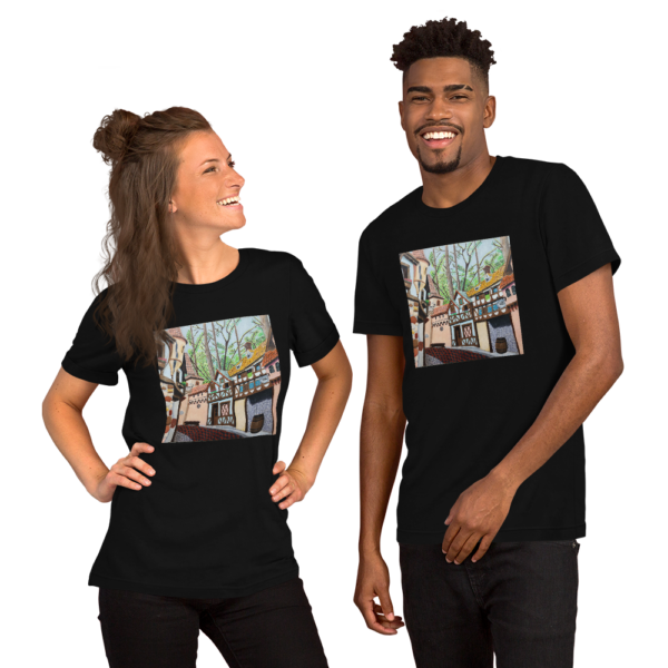 Models wearing Enchanted Forest shirt.