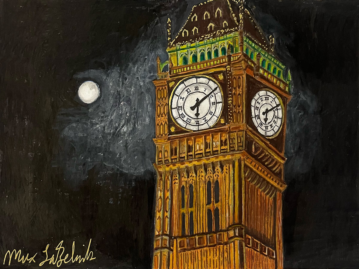Art of London’s iconic Big Ben at night.